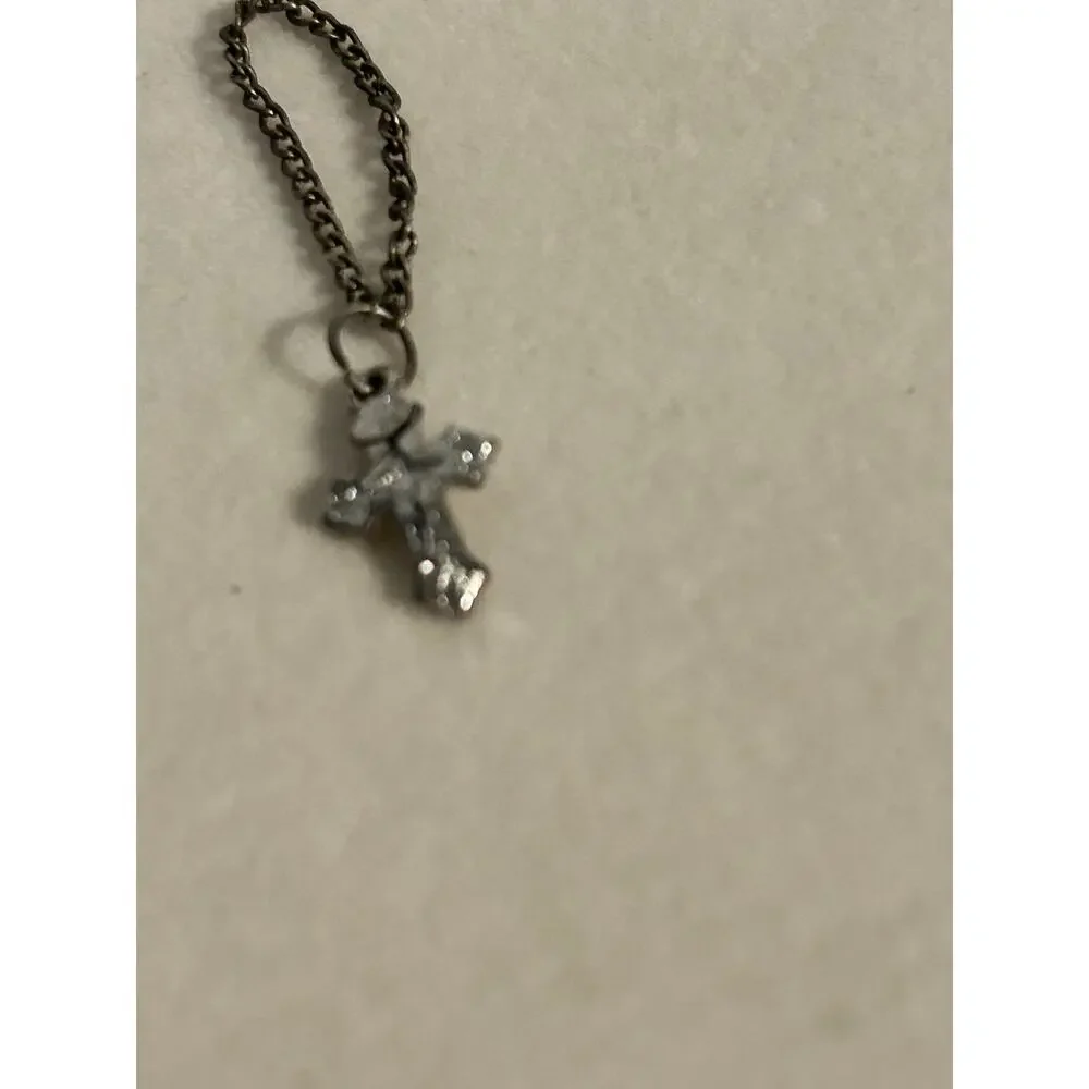 Vintage Small 1/2 Inch Silver Tone Cross Charm Pendant Faith Religious Dainty